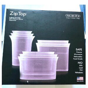 Zip Top Set of 8 Platinum Silicone Reusable Bags Assorted New in Box Lavender